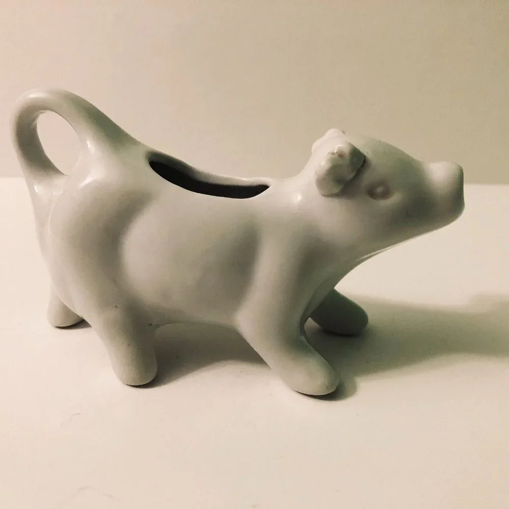 Vintage Porcelain White Cow Creamer 5.5 Inch Long Farm Animal
